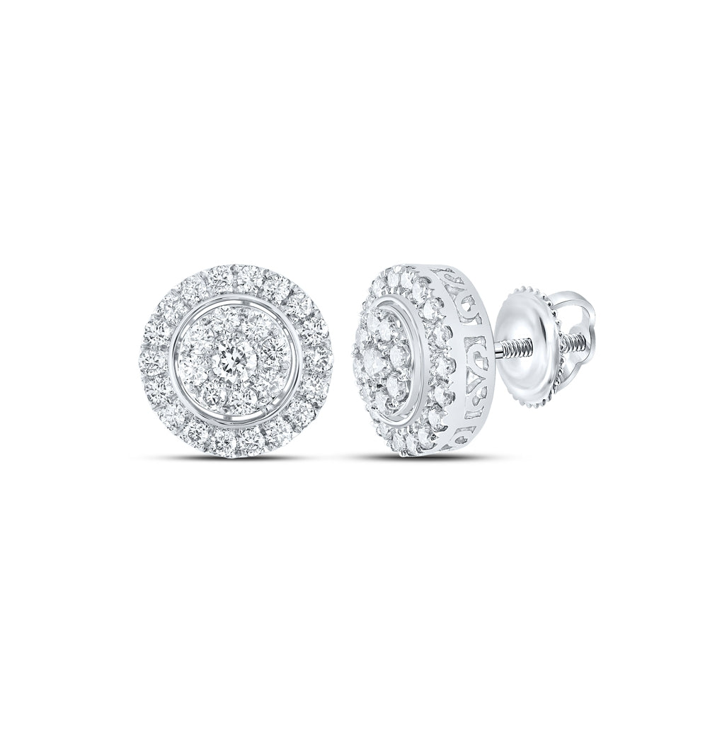 14K White Or Yellow Gold Womens Round Diamond Cluster Earrings