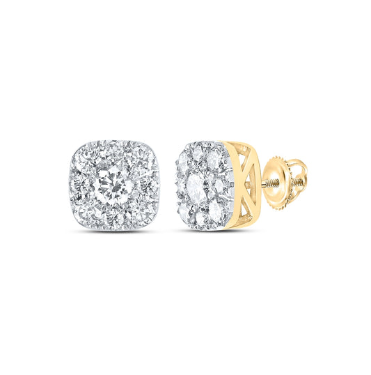 10K White Or Yellow Gold Womens Round Diamond Square Cluster Earrings