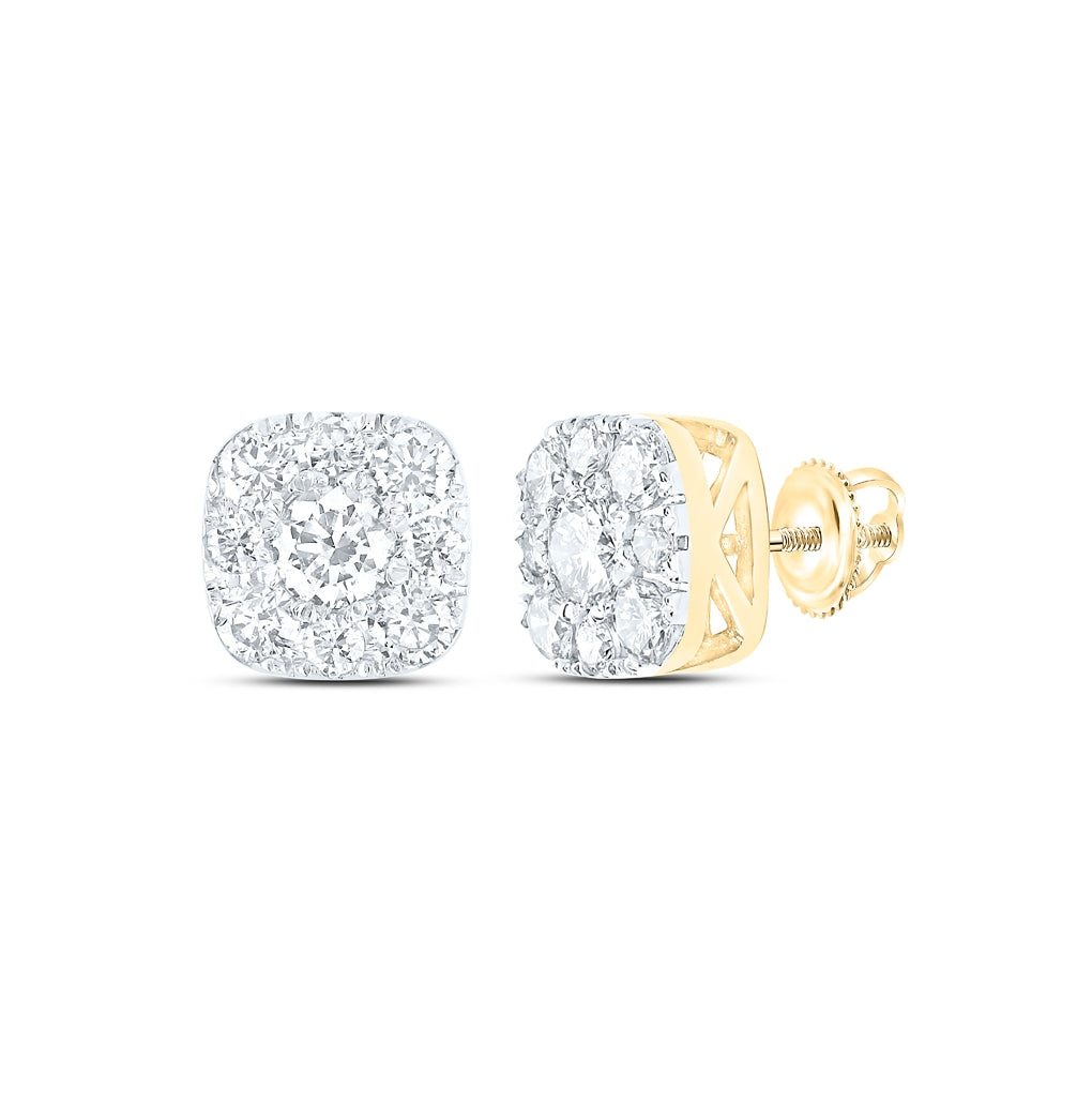 14K Yellow Gold Womens Round Diamond Square Cluster Earrings 3/4 Cttw