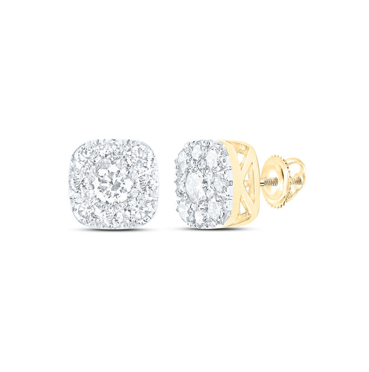 14K Yellow Gold Womens Round Diamond Square Cluster Earrings 3/4 Cttw