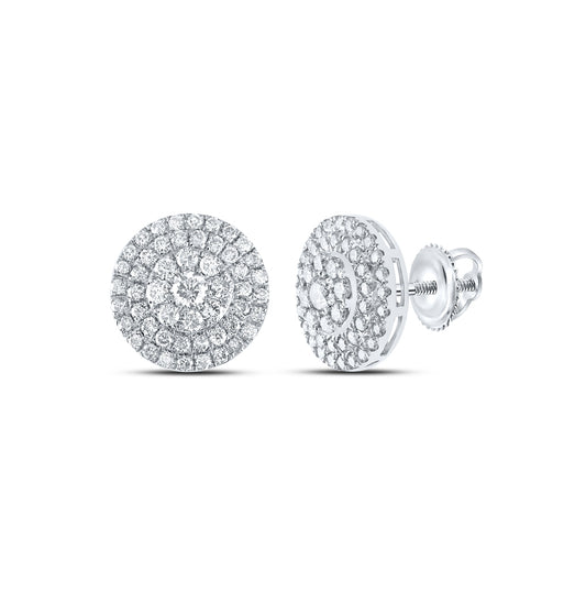 10K White Gold Womens Round Diamond Cluster Earrings 1-1/2 Cttw