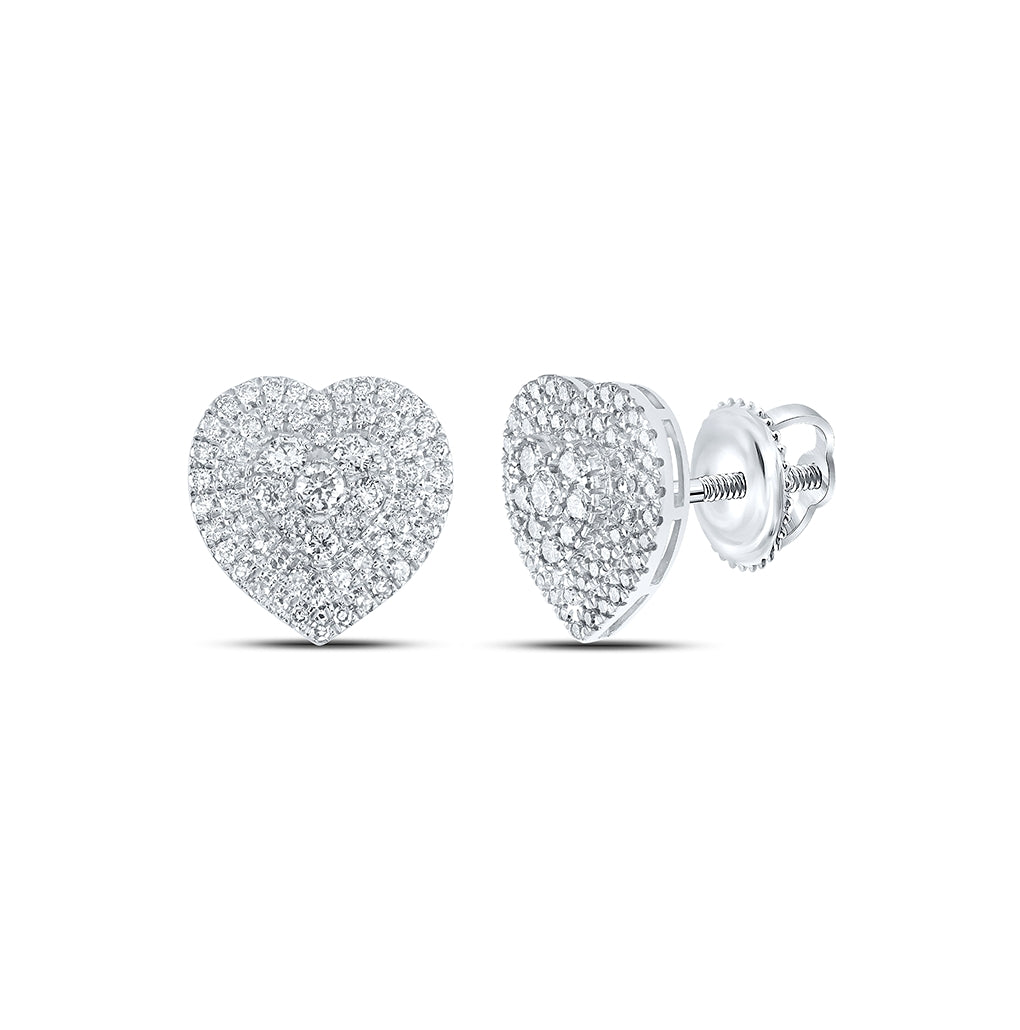 10K White Gold Womens Round Diamond Heart Earrings 1-1/2ctw