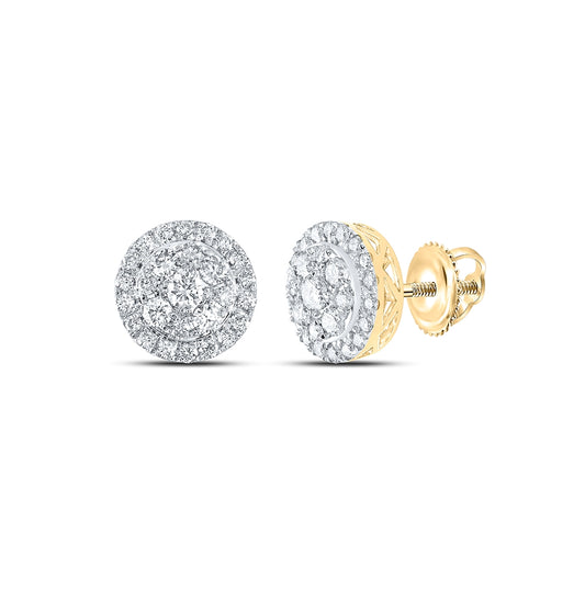 14K White Or Yellow Gold Womens Round Diamond Cluster Earrings