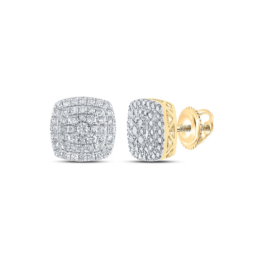 10K Yellow Gold Womens Round Diamond Square Earrings 1 Cttw