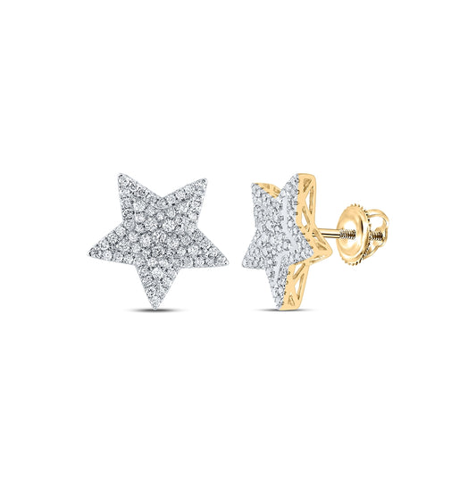14K Yellow Gold Round Diamond Star Earrings 1 Cttw