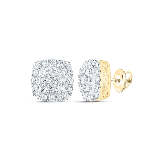 10K Yellow Gold Womens Round Diamond Square Earrings 1ctw