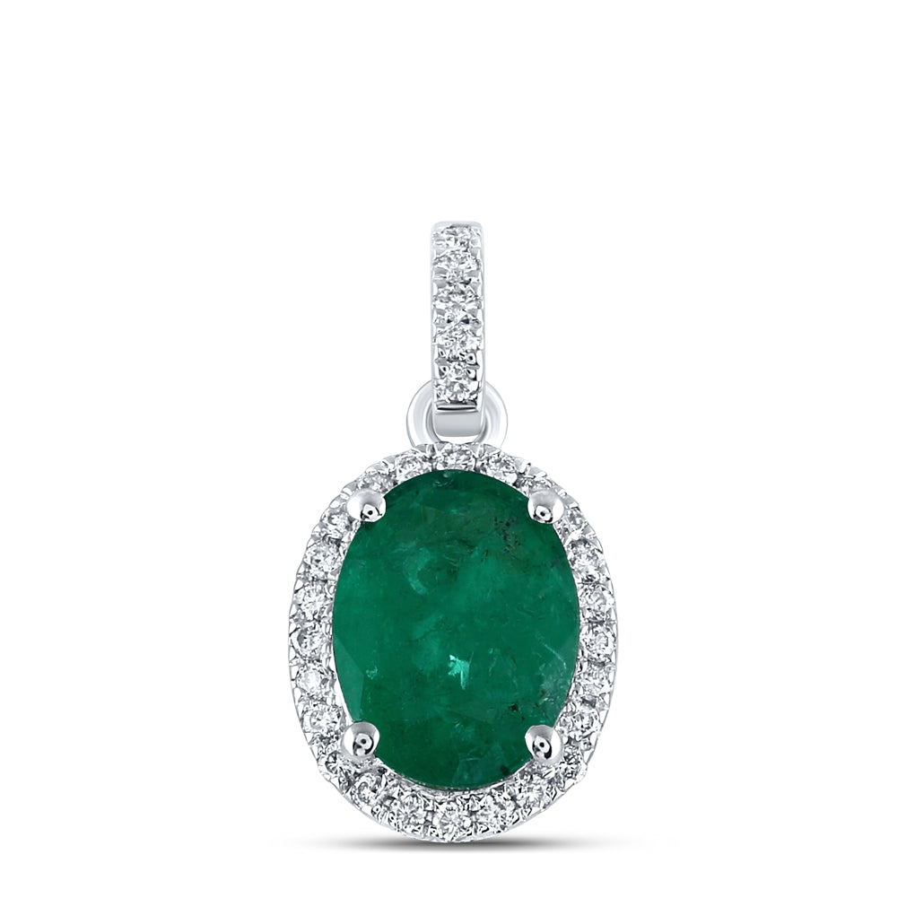 14K Yellow Or White Gold 1/8ctw Diamond Ana M 8x6mm Emerald Natural Gem Pendant