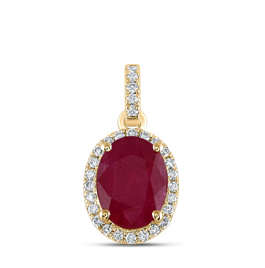 14K White Or Yellow Gold Womens Oval Ruby Solitaire Diamond Halo Pendant