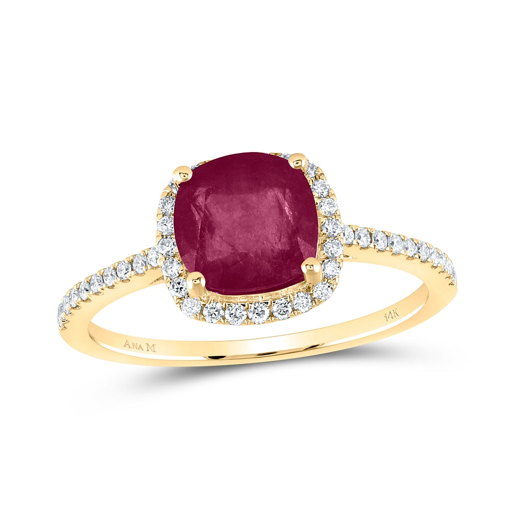 14K White Or Yellow Gold Womens Cushion Ruby Diamond Halo Ring, Womens Size: 5-10