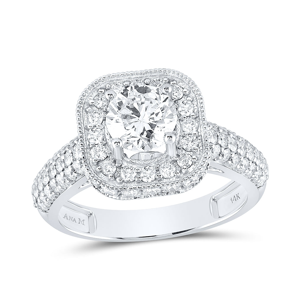14K White Gold Round Diamond Halo Bridal Wedding Engagement Ring 2-1/5 Cttw, Womens Size: 5-10