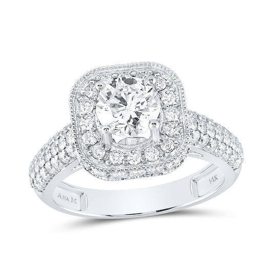 14K White Gold Round Diamond Halo Bridal Wedding Engagement Ring 2-1/5 Cttw, Womens Size: 5-10