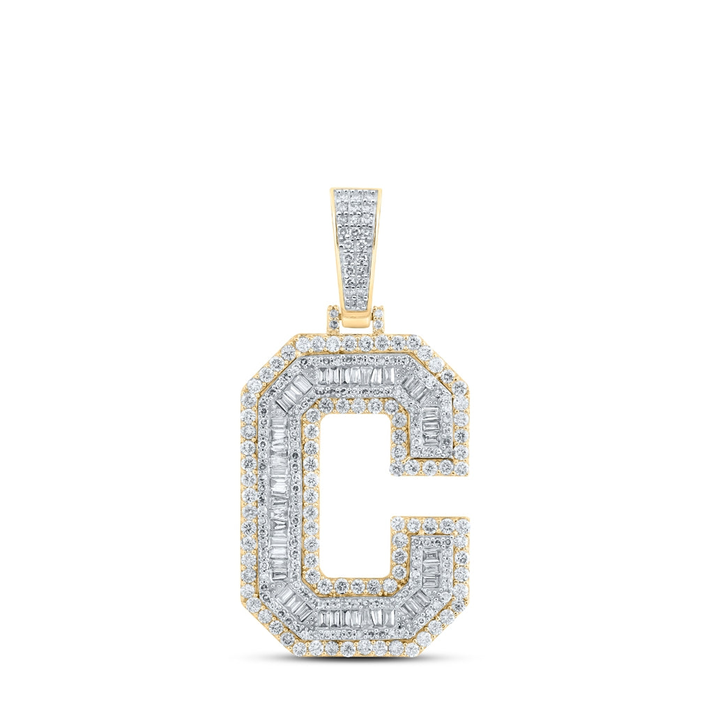 10K Yellow Gold Mens Baguette Diamond Initial Letter Charm Pendant