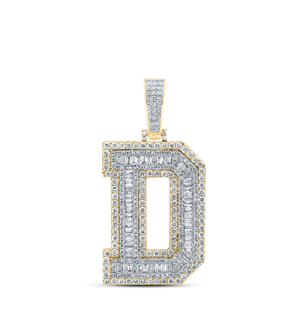 10K Yellow Gold Mens Baguette Diamond Initial Letter Charm Pendant