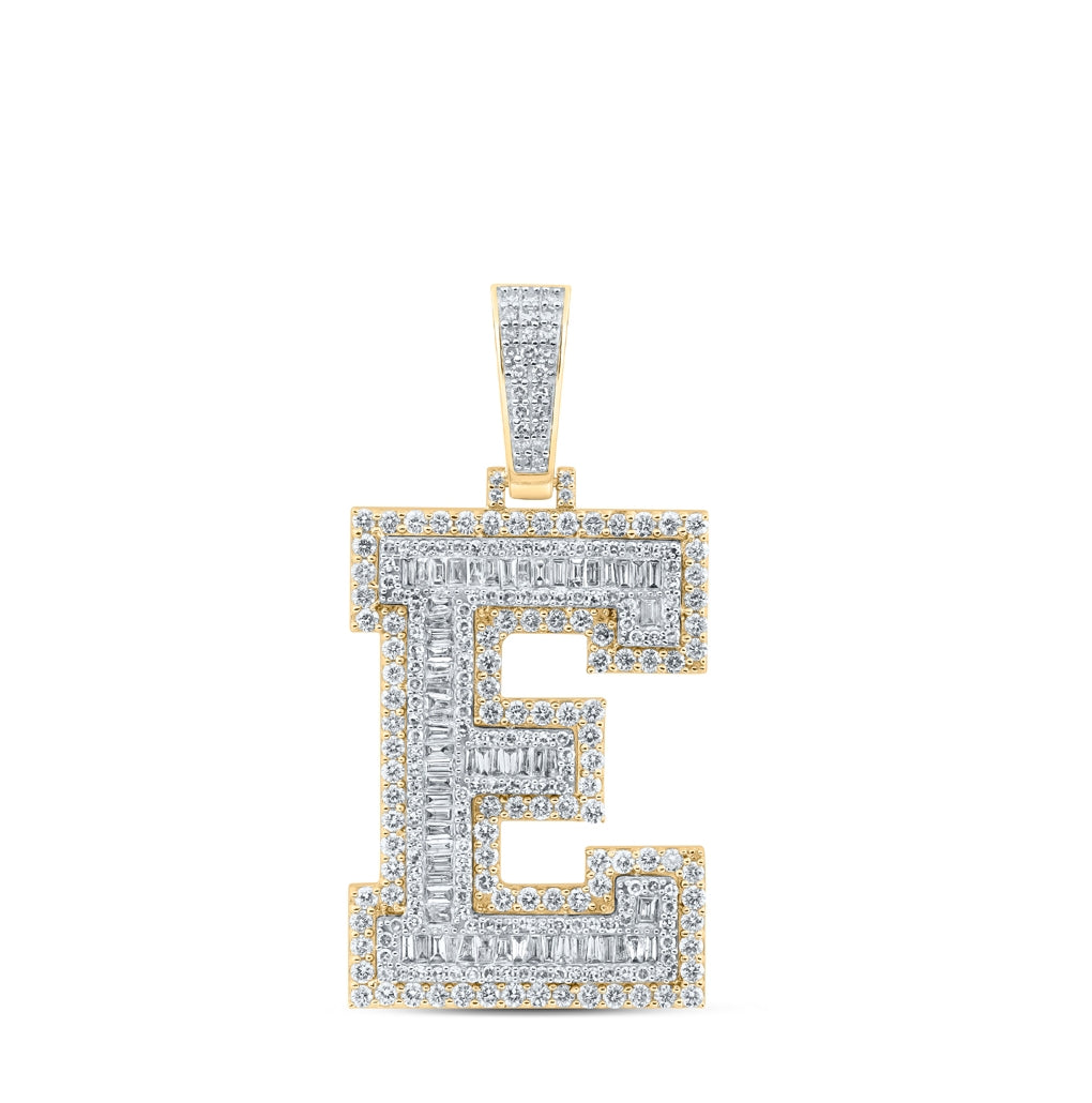 10K Yellow Gold Mens Baguette Diamond Initial Letter Charm Pendant
