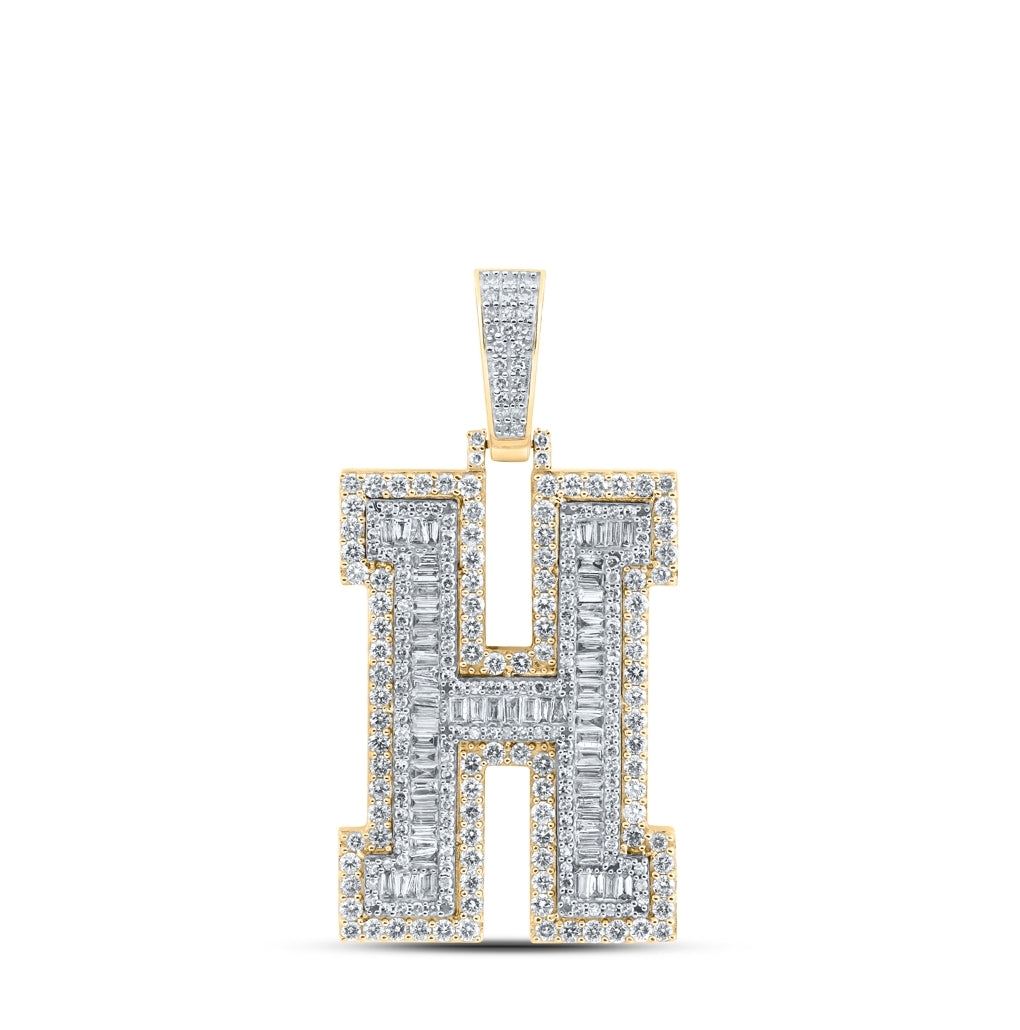 10K Yellow Gold Mens Baguette Diamond Initial Letter Charm Pendant