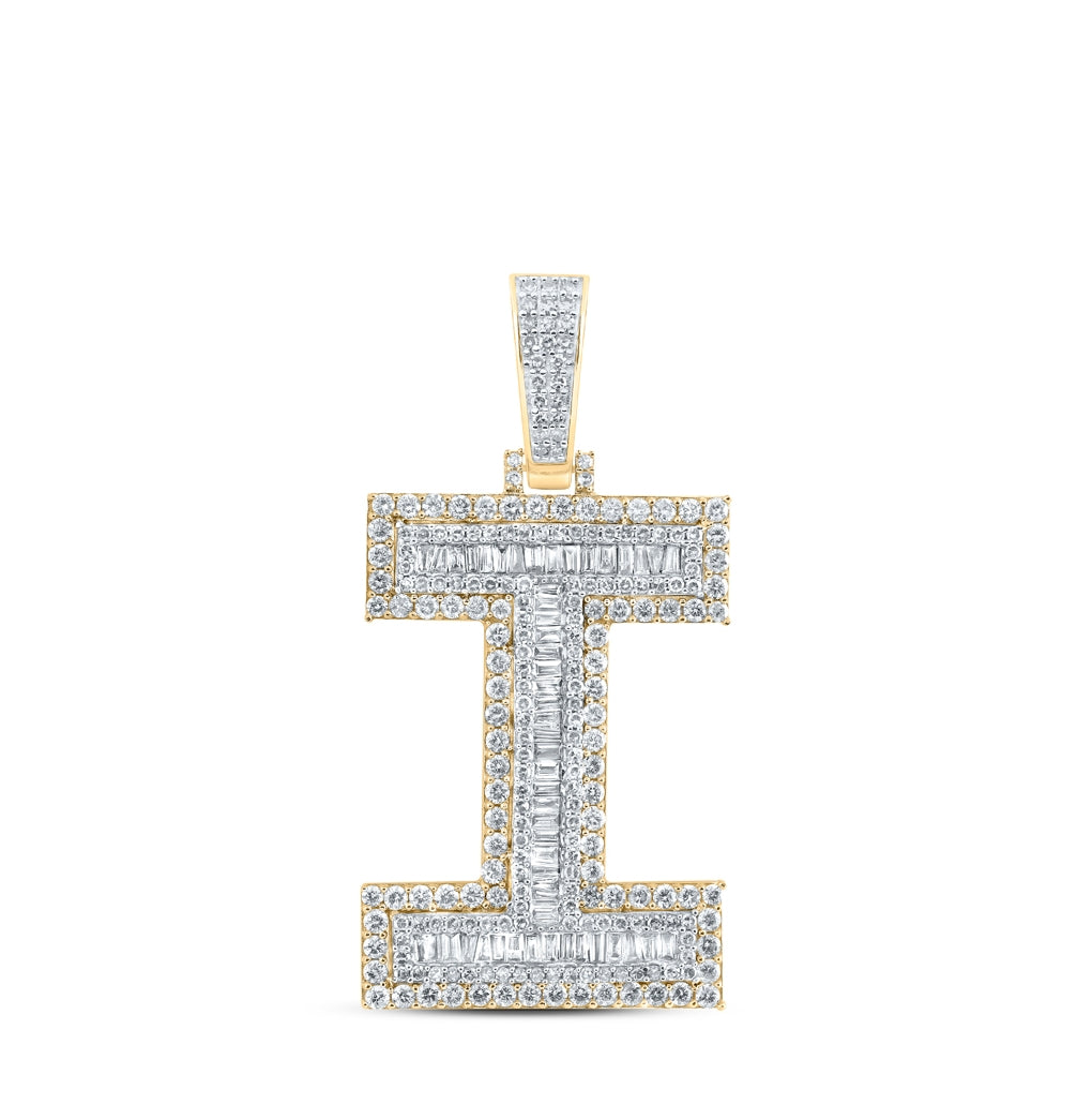 10K Yellow Gold Mens Baguette Diamond Initial Letter Charm Pendant