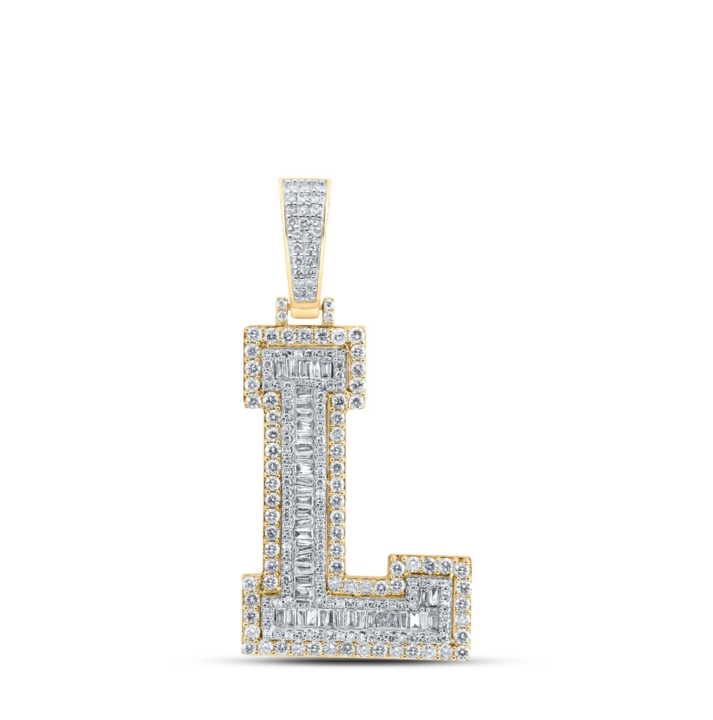 10K Yellow Gold Mens Baguette Diamond Initial Letter Charm Pendant