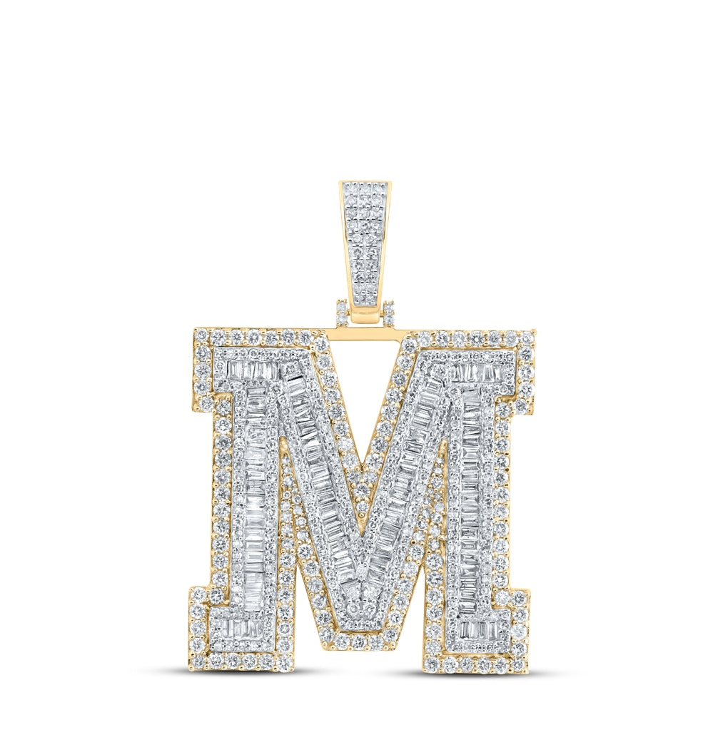 10K Yellow Gold Mens Baguette Diamond Initial Letter Charm Pendant