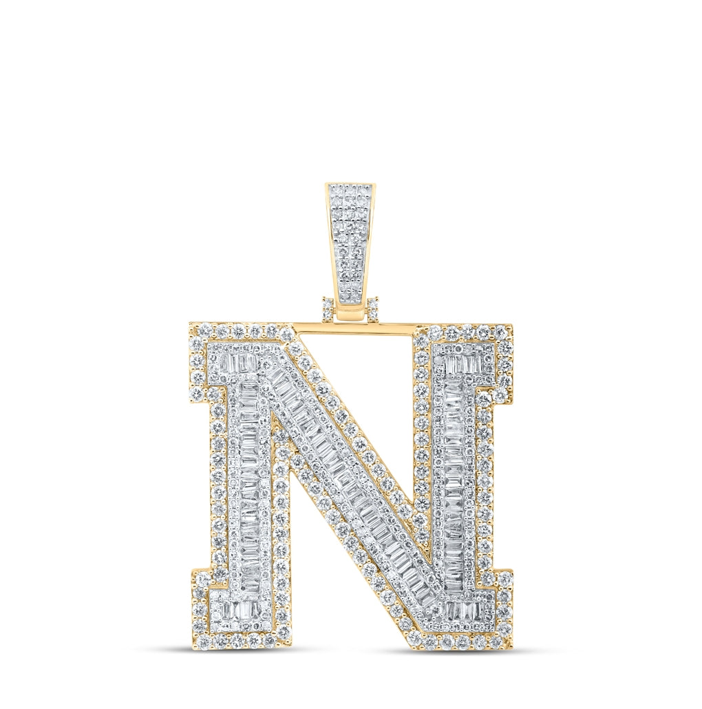 10K Yellow Gold Mens Baguette Diamond Initial Letter Charm Pendant