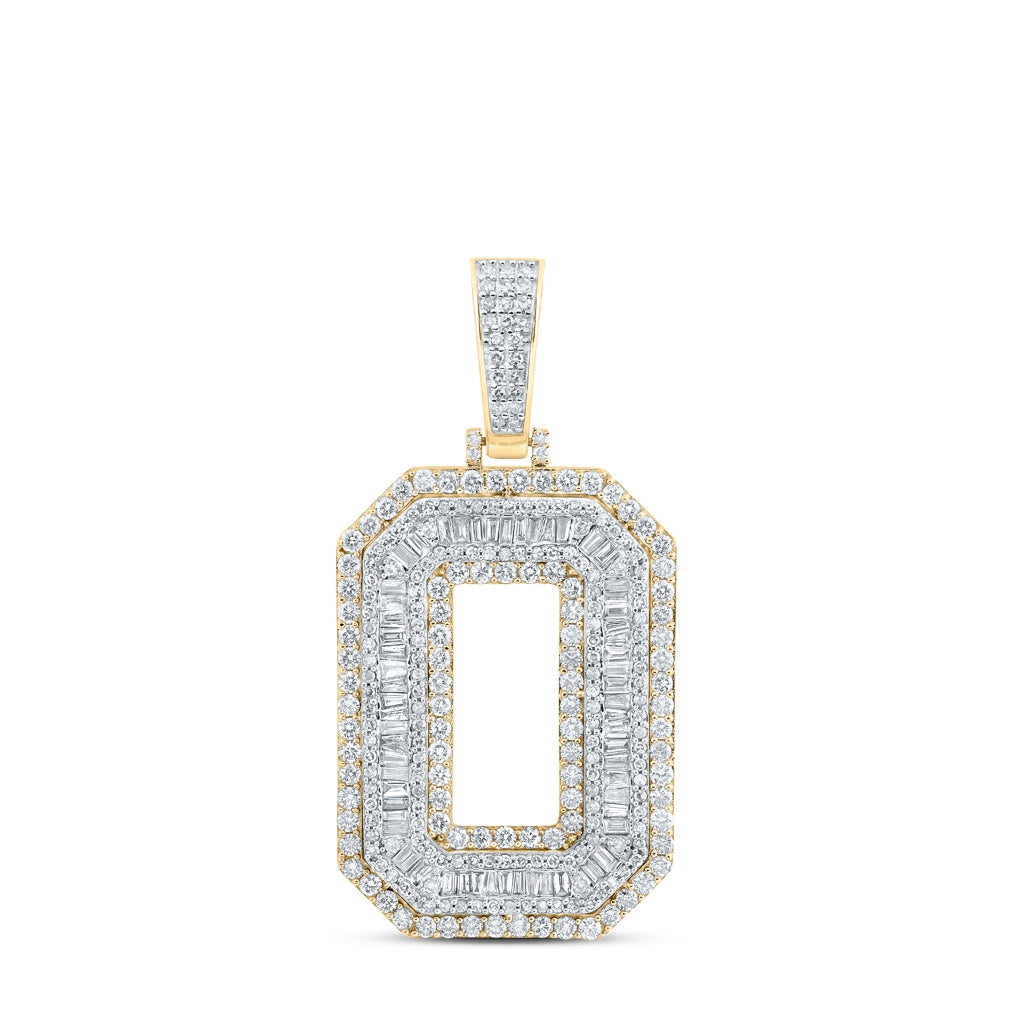 10K Yellow Gold Mens Baguette Diamond Initial Letter Charm Pendant