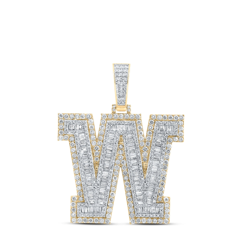 10K Yellow Gold Mens Baguette Diamond Initial Letter Charm Pendant