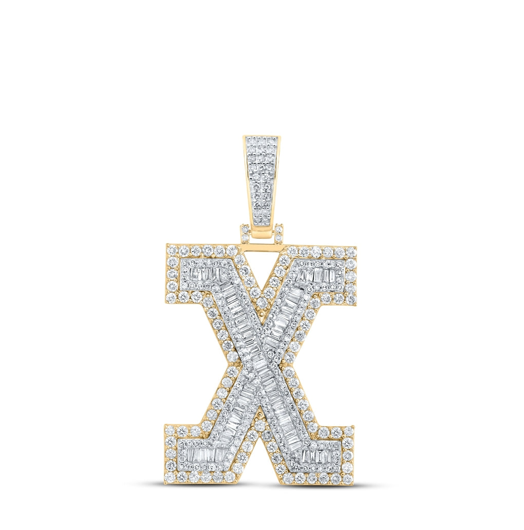 10K Yellow Gold Mens Baguette Diamond Initial Letter Charm Pendant