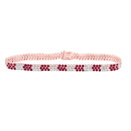 14K Rose Gold Womens Round Ruby Diamond Tennis Bracelet 6-1/5 Cttw