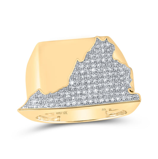 10K Yellow Gold Mens Round Diamond Virginia State Band Ring 1/2 Cttw, Mens Size: 7-13