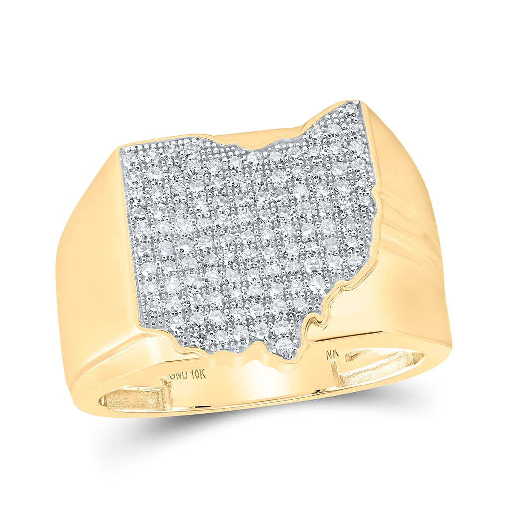 10K Yellow Gold Mens Round Diamond Ohio State Band Ring 5/8 Cttw, Mens Size: 7-13