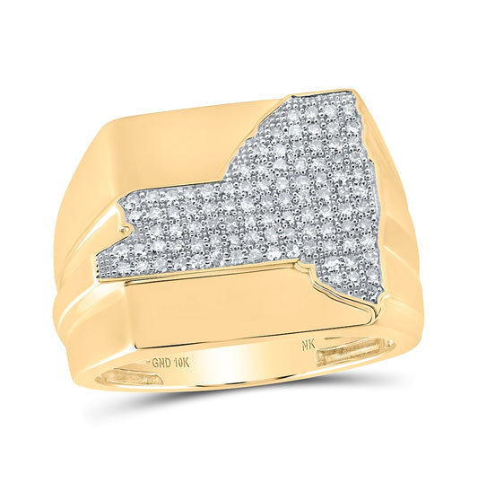 10K Yellow Gold Mens Round Diamond New York State Band Ring 1/2 Cttw, Mens Size: 7-13