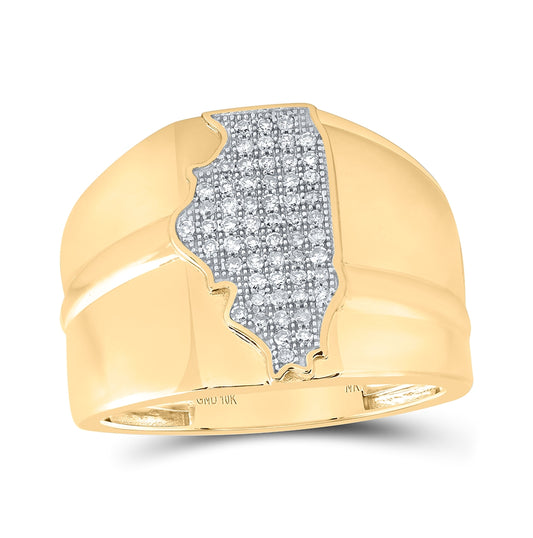 10K Yellow Gold Mens Round Diamond Illinois State Band Ring 1/4 Cttw, Mens Size: 7-13