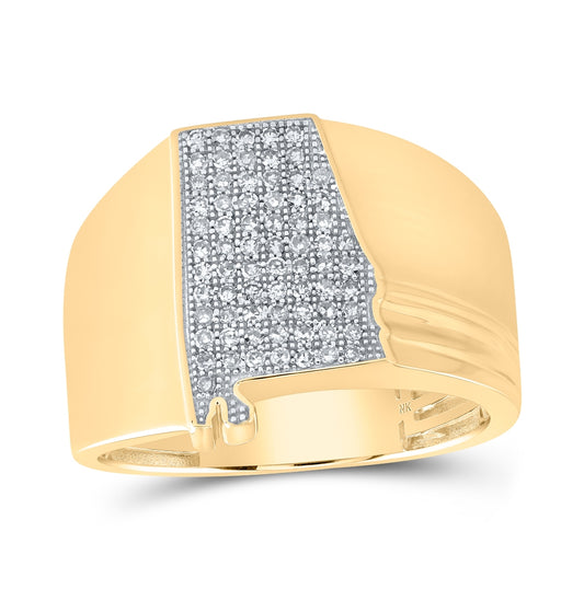 10K Yellow Gold Mens Round Diamond Alabama State Band Ring 1/3 Cttw, Mens Size: 7-13