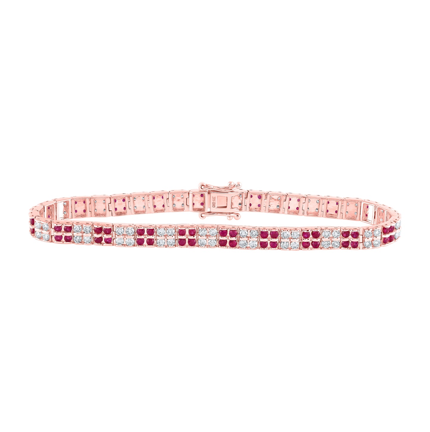 14K White Or Rose Gold Womens Round Ruby Diamond Tennis Bracelet