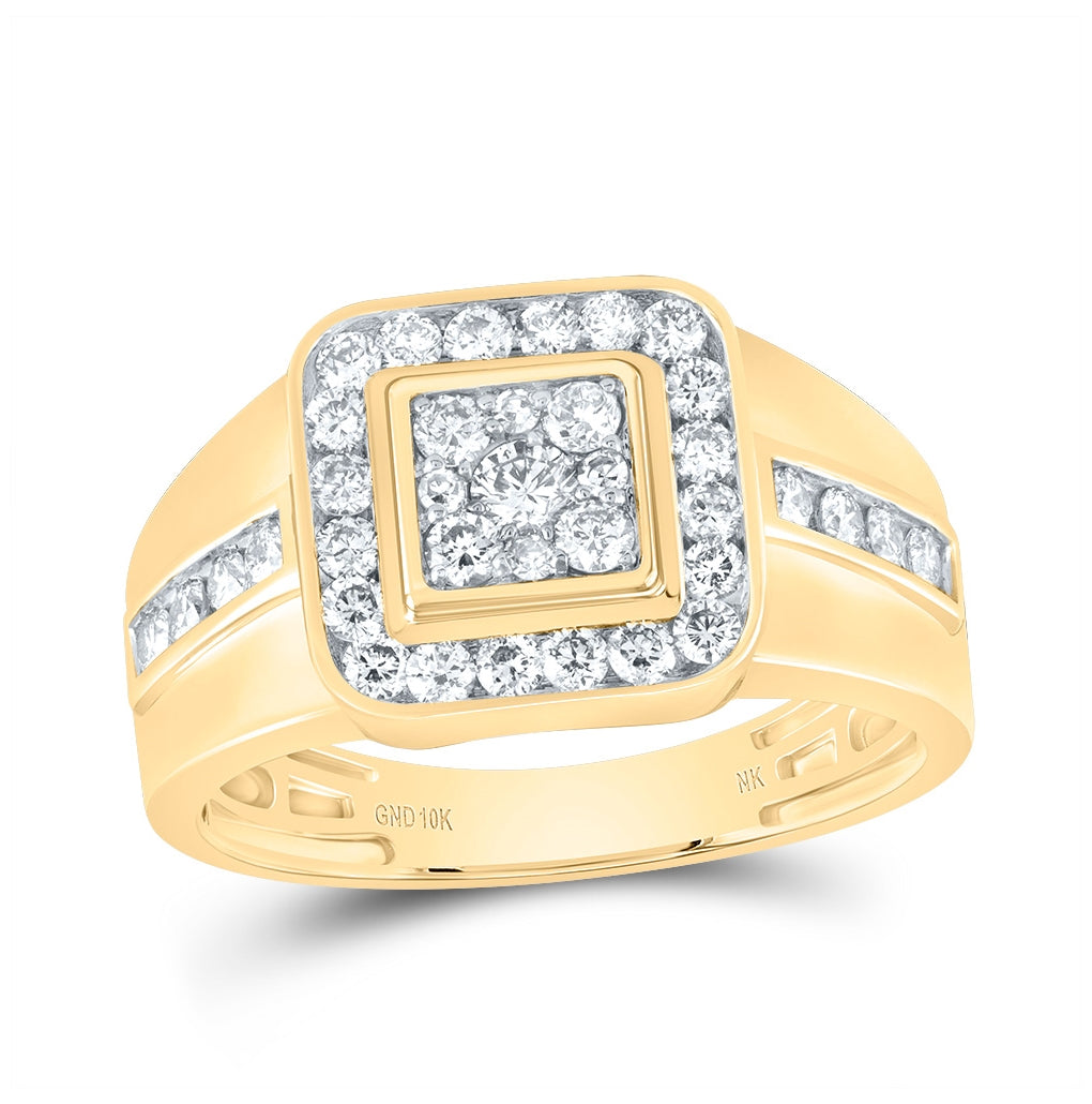 10K White Or Yellow Gold Mens Round Diamond Square Ring , Mens Size: 7-13