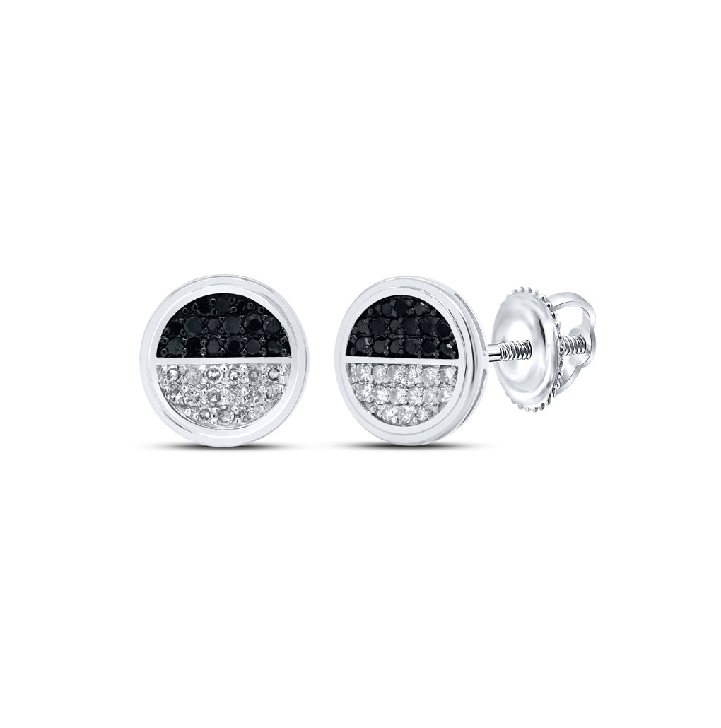 10K White Gold Round Black Color Treated Diamond Circle Earrings 1/4 Cttw