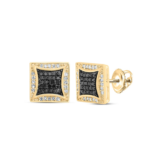 10K White Or Yellow Gold Round Black Color Treated Diamond Square Earrings