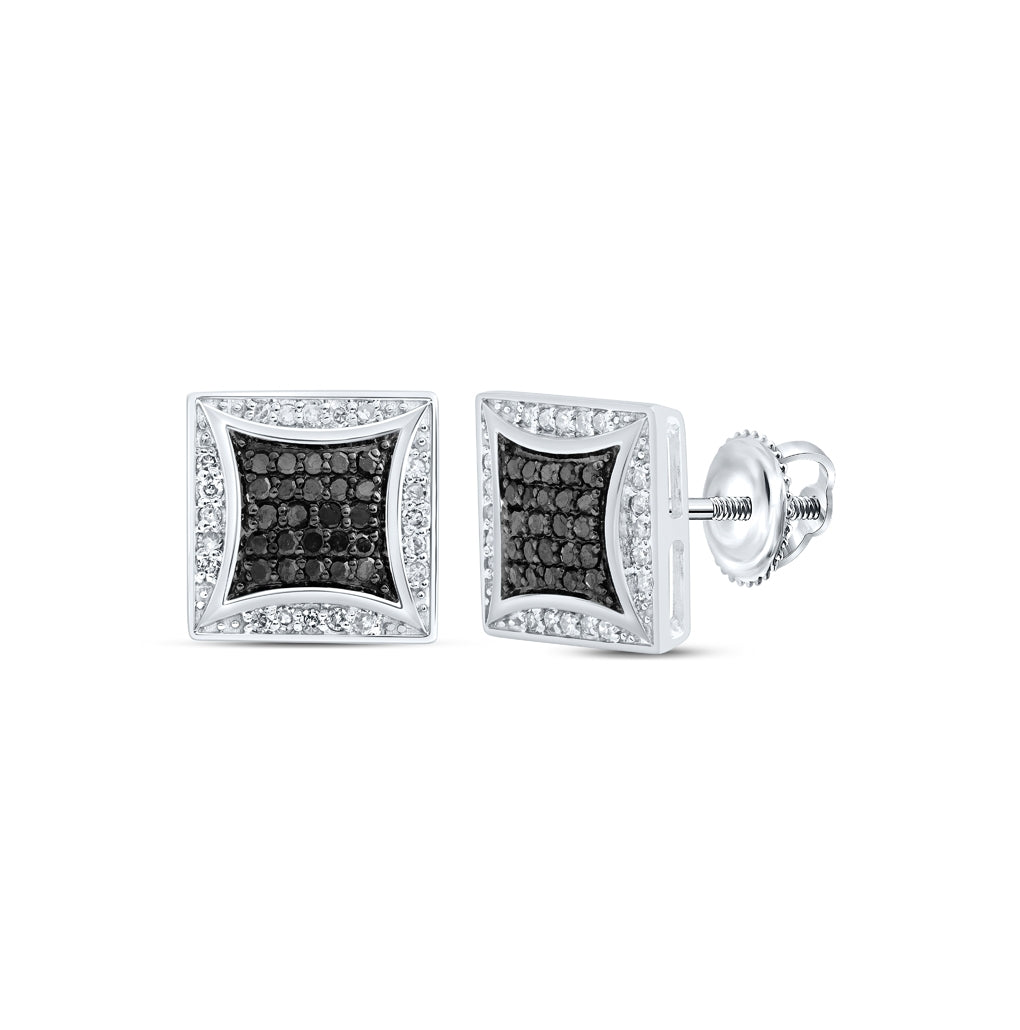 10K White Or Yellow Gold Round Black Color Treated Diamond Square Earrings