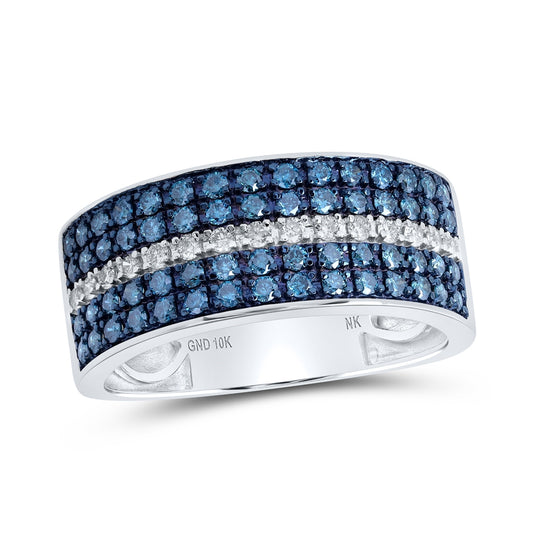 10K White Gold Mens Round Blue Color Treated Diamond Band Ring 1 Cttw, Mens Size: 7-13