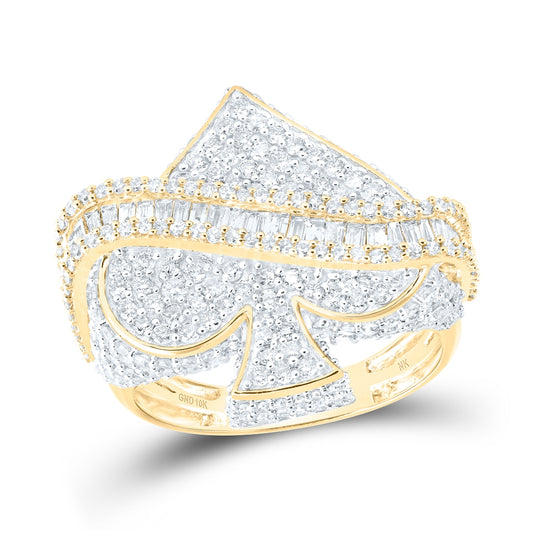 10K Yellow Gold Mens Round Diamond Spade Cluster Ring 2-3/4 Cttw, Mens Size: 7-13
