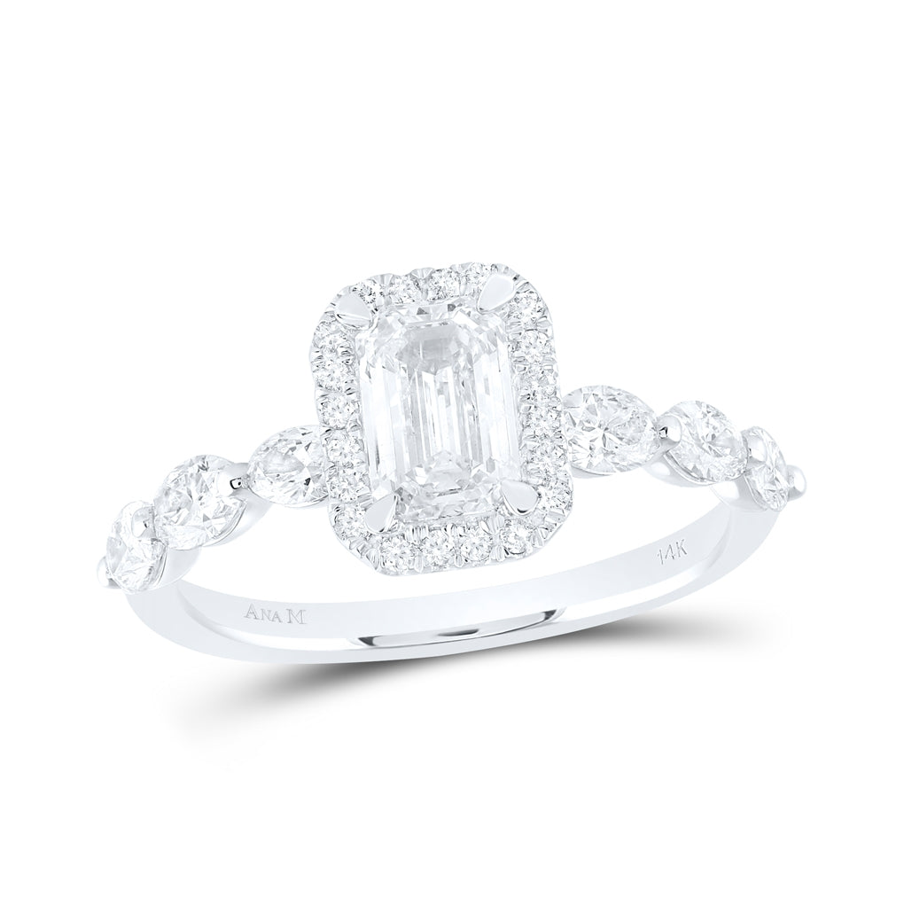 14kt White Gold 1 7/8ctw Diamond Ana M 1ct Emerald Single Halo  Engagement Ring