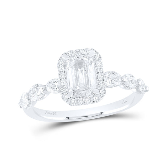 14kt White Gold 1 7/8ctw Diamond Ana M 1ct Emerald Single Halo  Engagement Ring