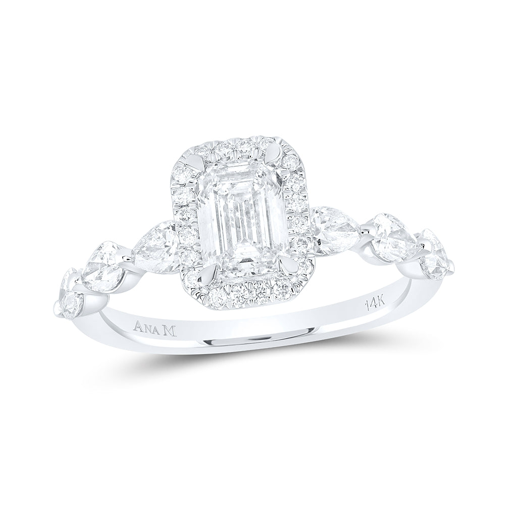 14K White Gold Emerald Diamond Solitaire Halo Bridal Wedding Engagement Ring 2 Cttw, Womens Size: 5-10