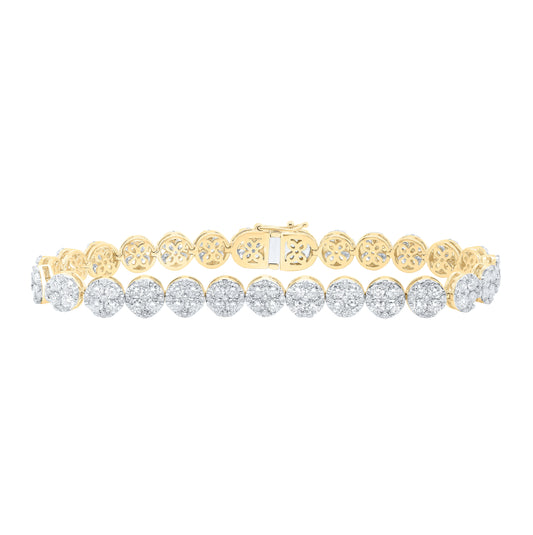 14kt Yellow Gold 9 Ctw Diamond Nke 4 Stone Flower Ladies 7.25" Bracelet