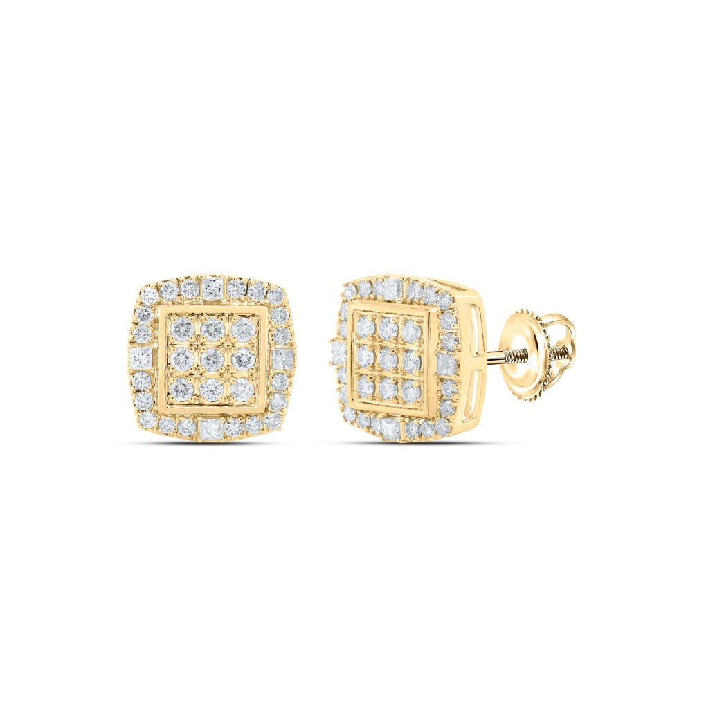 10K White Or Yellow Gold Round Diamond Square Earrings