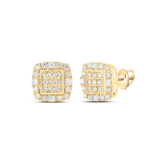 10K Yellow Gold Round Diamond Square Earrings 1/2ctw