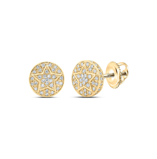 10K Yellow Gold Round Diamond Star Earrings 1/4 Cttw
