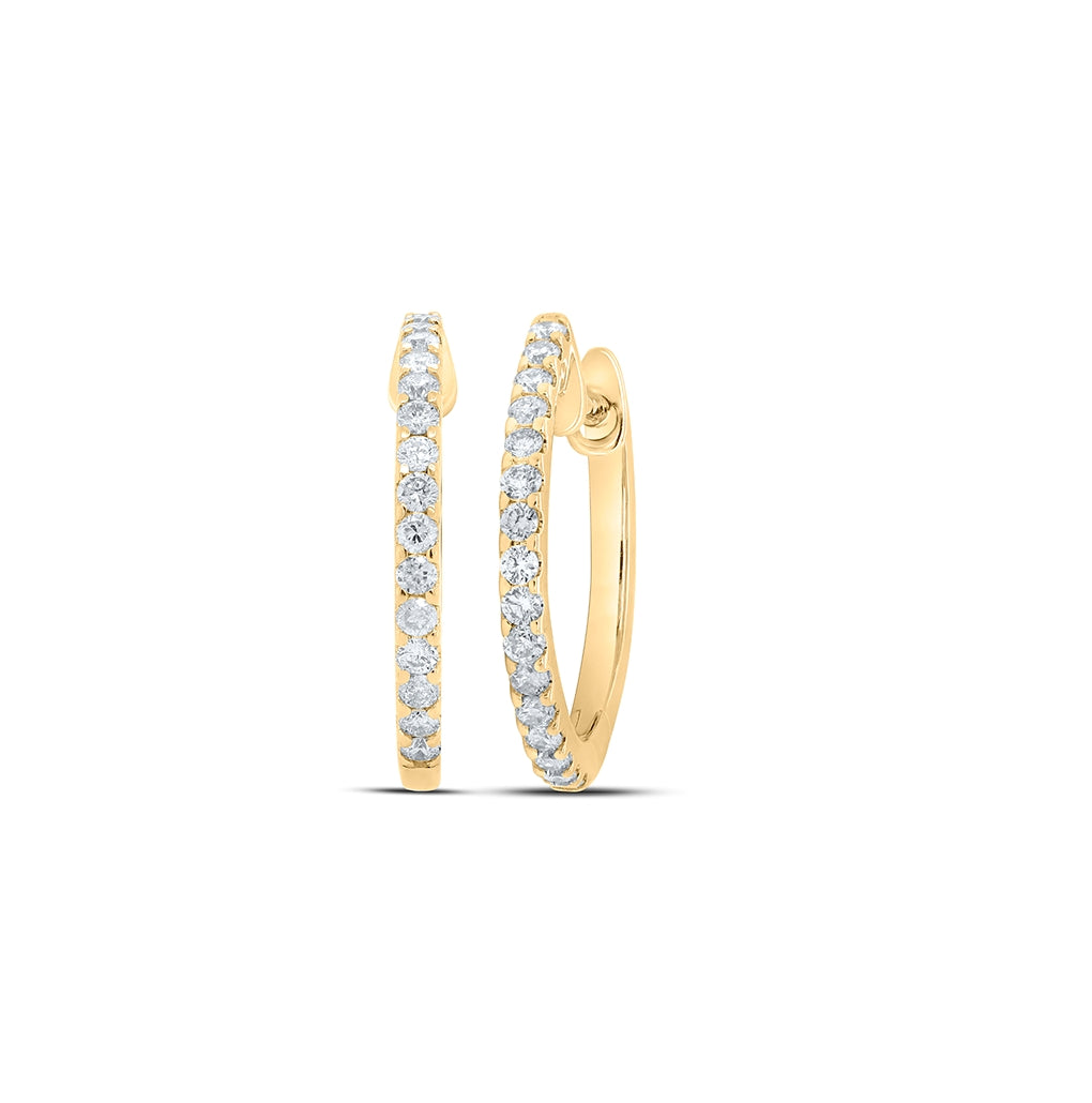 10K White Or Yellow Gold Womens Round Diamond Hoop Earrings