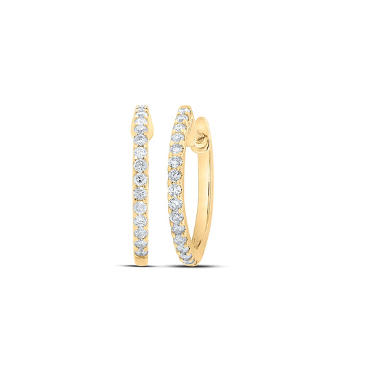 10K White Or Yellow Gold Womens Round Diamond Hoop Earrings