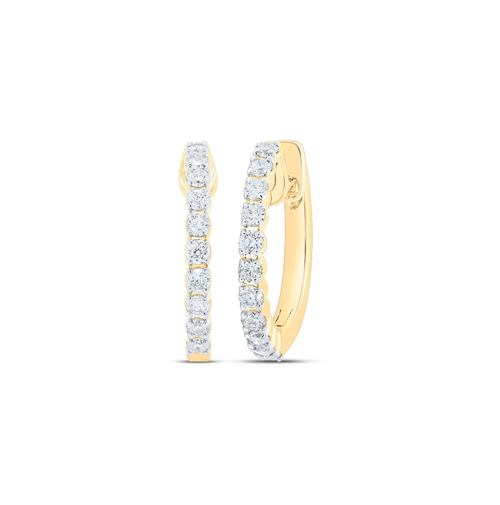 10K White Or Yellow Gold Womens Round Diamond Hoop Earrings
