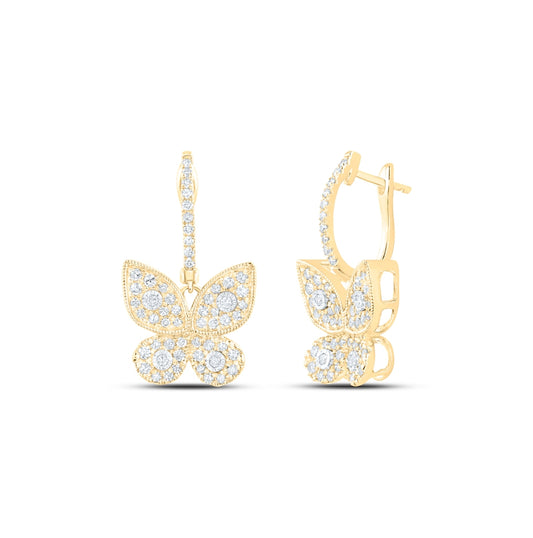 10K Yellow Or White Or Rose Gold Womens Round Diamond Butterfly Earrings